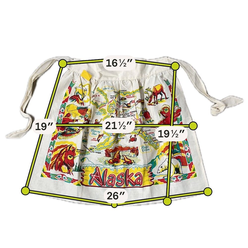 Vintage Alaska Souvenir Apron Map Cactus Cloth Mid Century Kitsch Yellow Red - Picture 9 of 9